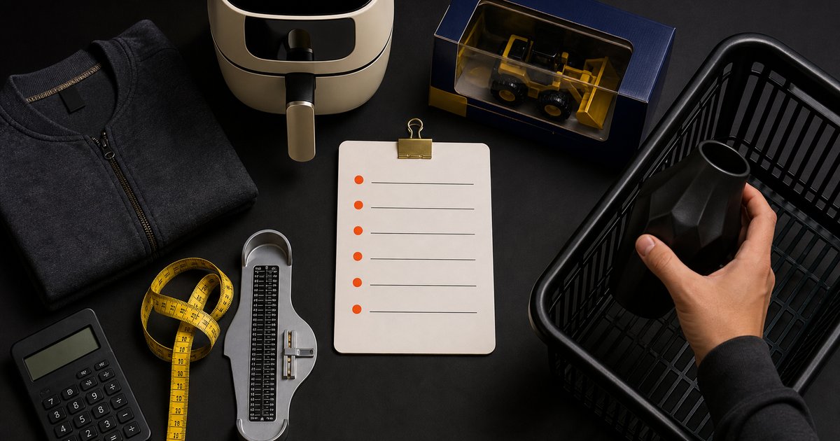 Liste de vérification, ruban à mesurer et inspection d'un article avant l'achat