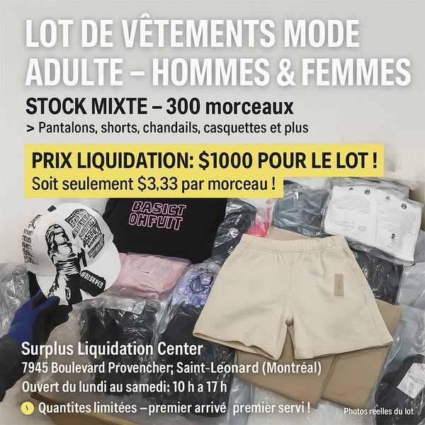 Lot de 300 vêtements mode adulte