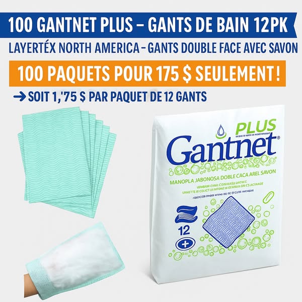 Lot de 100 paquets gants de bain Gantnet Plus