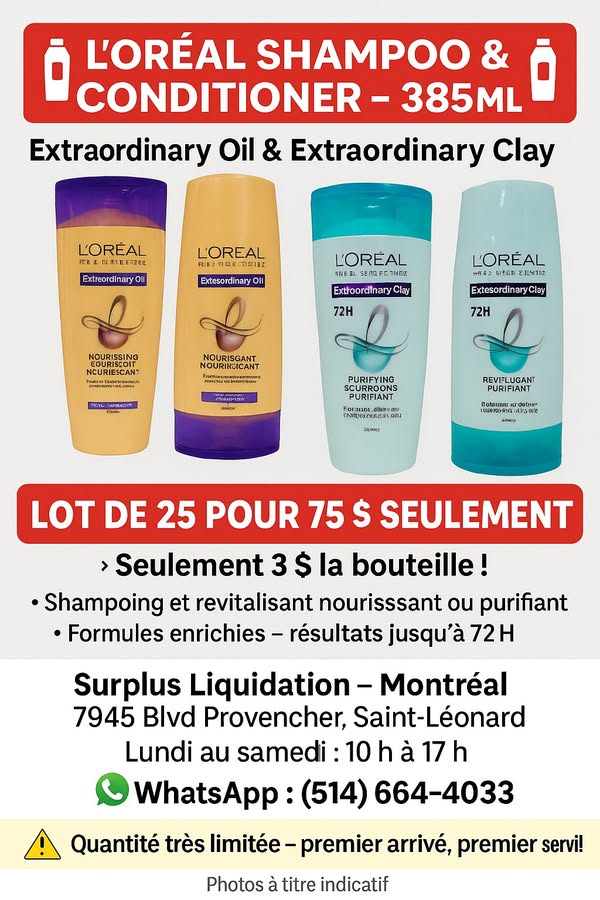 Lot de 25 bouteilles shampooing & revitalisant L'Oréal
