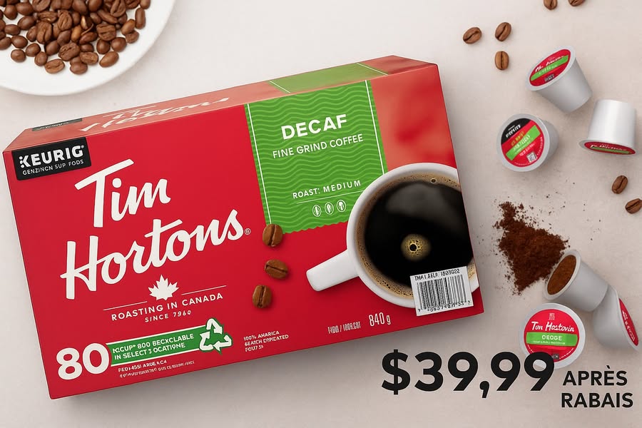 Capsules Tim Hortons Décaf Moyen Moulu (80 K-Cup)
