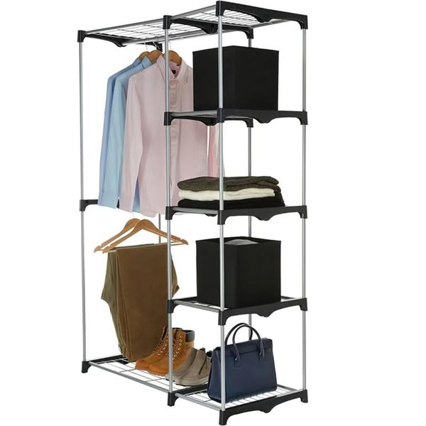 Garde-robe freestanding double rod à 5 tablettes