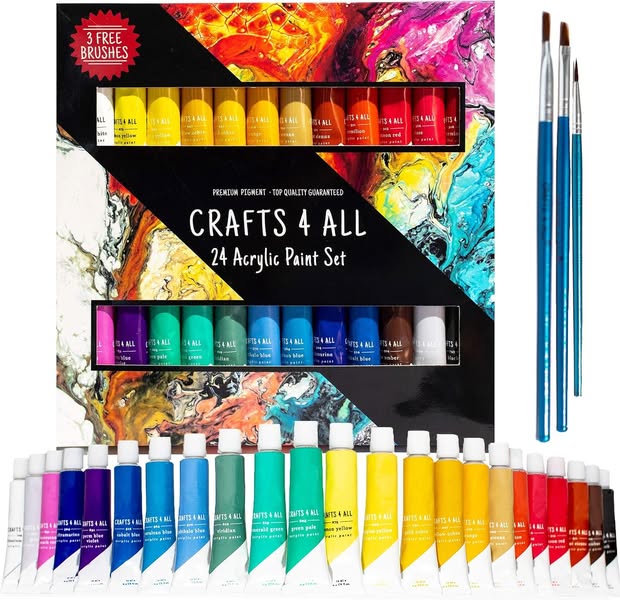 Kit de peinture acrylique 24 couleurs avec pinceaux