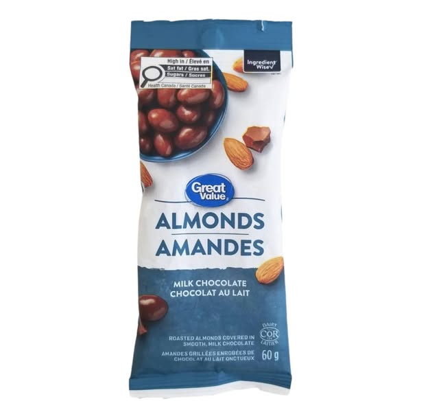 Great Value - Amandes au chocolat au lait 60 g