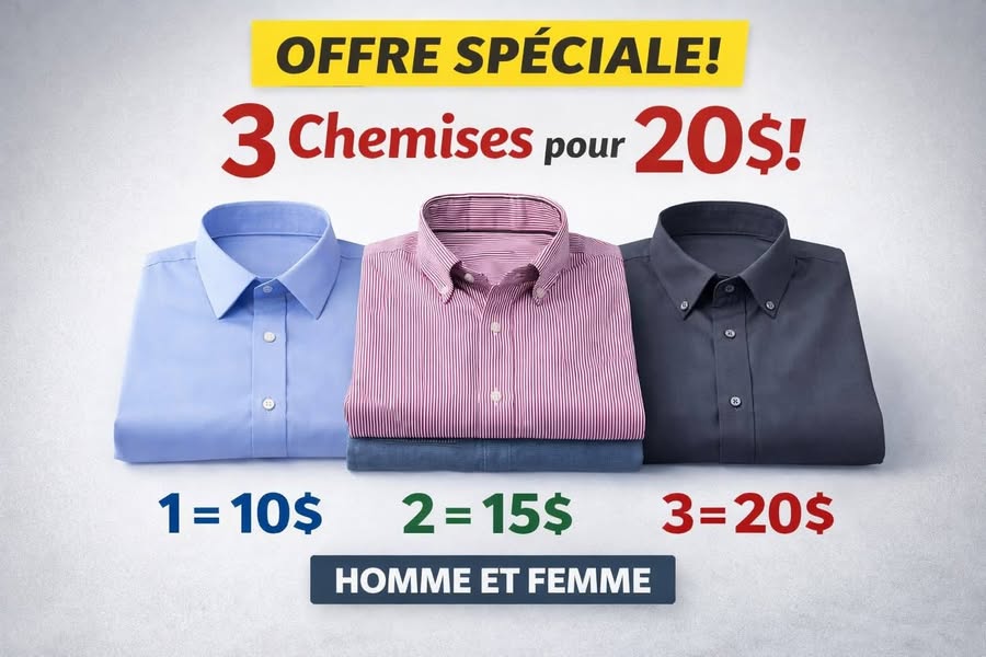 Aubaines multiples: t-shirts, polos, pantalons, jeans, chemises