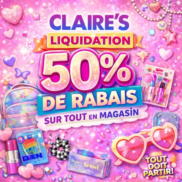 Liquidation Claire's - bijoux, beauté et accessoires