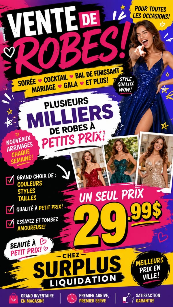 Vente de robes (soirée, cocktail, bal, mariage)