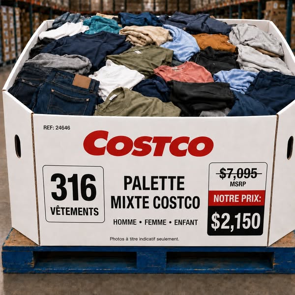 Palette mixte de vêtements Costco (316 pièces)