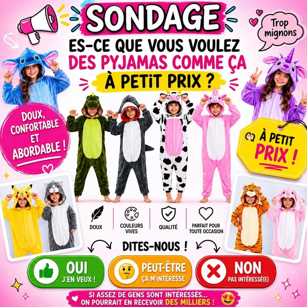 Sondage pyjamas animaux pour enfants