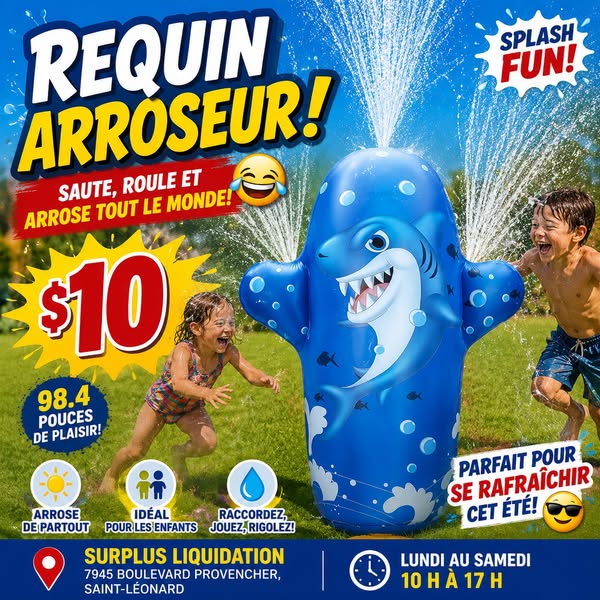Jouet gonflable requin arroseur