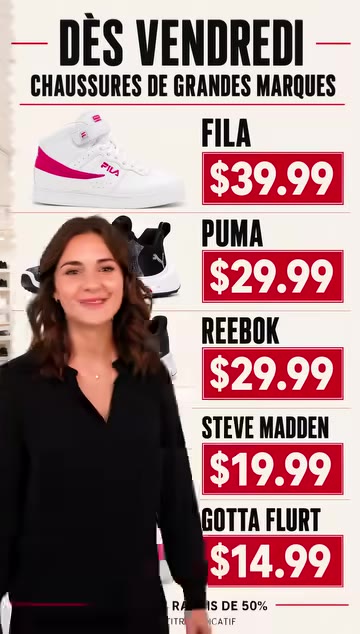 Chaussures de grandes marques (Fila, Puma, Reebok, Steve Madden, Gotta Flurt)
