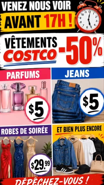 Spéciaux du jour: Costco, parfums, jeans, robes
