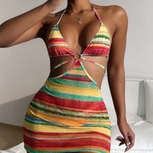 Swim Summer Beach Tie Dye Cover Up With Bikini Bottom