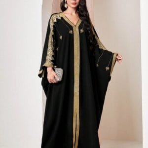 Najma Embroidered Patchwork Batwing Sleeve Dress