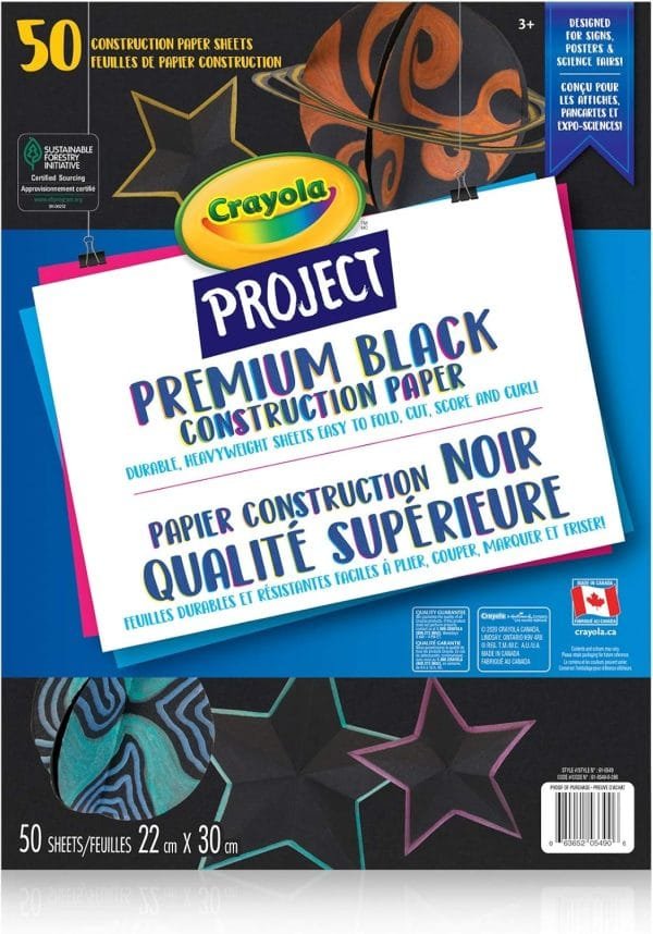 Crayola Project Premium Black Construction Paper, 50 Sheets